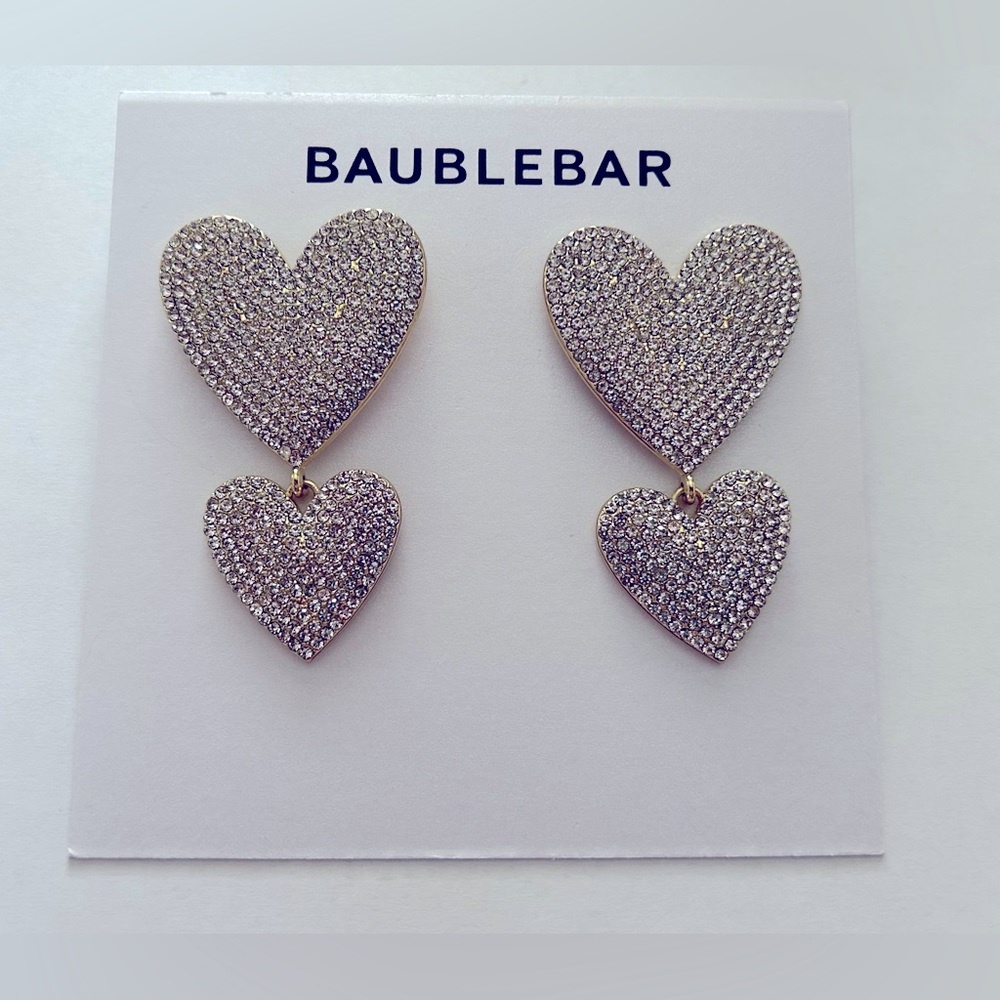 baublebar gold heart earrings with white crystals